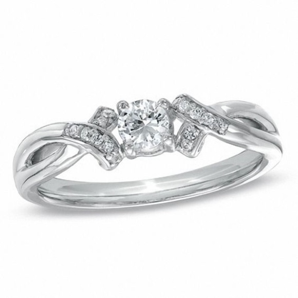 0.20 CT. T.W. Diamond Ribbon Promise Ring in 10K White Gold Size 7